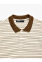 Cotton Linen Blend Short Sleeve Striped Buttoned Color Contrast Polo Collar T-Shirt - 5