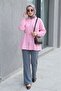 Belted Elastic Sleeves, Buttoned Front, Folded Detail Poplin Shirt - Pink - 3