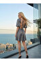 Backless Lace-Up Mini Dress Shiny Fabric Anthracite - 3