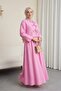 Linen Look Suit with Lace-Up Front and Elastic Waist Skirt - Pink - 4