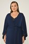 Women's Waist Belted, Tie-At-The-End Sleeves, and Sequined between the Chests Long Navy Blue Evening Dress & Graduation Dress - 2
