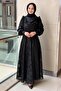 Self-Patterned Watermelon Sleeve Belted Evening Dress - 2