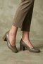 Khaki Leather Women's Heeled Shoes 01We5601 - 2