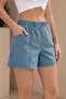 - Women's Summer Thin Fabric Elastic Waist Loose Cut Shorts-C632-Ice Blue - 5