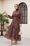 Ethnic Pattern Skirt with Segmented Lining Chiffon Dress -Brown - 4