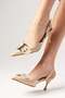 Sheri Nude Patent Leather Pointed Toe Heeled Shoes with Buckle Accessories - 3