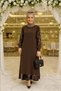 Sequin Dress Scuba Crepe Fabric Women's Brown Dress with Sequin Detail on Sleeves and Skirt Stylish Dress
