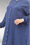 57044 Large Size Buttoned Muslin Trousers Suit with Elastic Sleeves - Navy Blue - 2