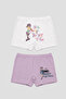 Girl's Patterned Premium Cotton Combed Cotton 2-Piece Boxer Shorts Set - 4