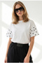 Women's White Polka Dot Decorated T-Shirt Tsh-19001006 - 3