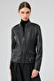 Nora Women's Black Judge Collar Short Leather Jacket 25Wge56011M - 2