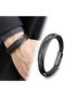 Black Leather Men's Bracelet – Titanium Steel with Magnetic Lock