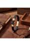 Men's Yellow Steel and Black Leather Bracelet - 21 cm - 3