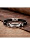 Men's Leather and Steel Bracelet with Motif and Adjustable Cord - One Size - 4
