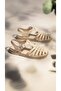 Women's Shiny Cream Straw Striped Jelly Sandals 2cm Byndhasjlly01 - 8