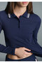 Stripe Detailed Navy Blue Polo T-Shirt Fitted / Bodycon Cut 1613836-80729 - 3