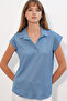20123 Polo Collar Knitted Blouse - Indigo