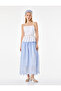 Cotton Tie-Waist Lace Embroidered Striped Flared Skirt