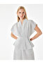 Viscose Fabric Pleated Detailed Sleeveless Waist-Fitted Double-Breasted Striped Poplin Blouse - 2