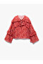 X Melis Ağazat - Long Sleeve Tie Collar Detailed Patterned Ruffle Blouse - 3