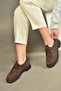 V944085601 Brown Genuine Leather Nubuck Lace-Up Casual Women's Shoes - 3