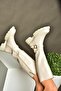 R518096809 Beige Zippered Low-Heeled Women's Boots - 3