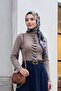 Buttoned Stand Collar Knitwear Cardigan with Ruffles on the Front -Mink