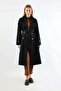 Asymmetrical Windbreaker Buttoned Trench Coat Black