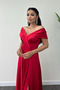 Satin Fabric Boat Neck Evening Dress - Red - 3