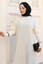 Cuff Stone Detailed Knitwear Dress White 6150 - 2