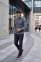 Men's Polo Neck Knitwear Gray Sweater Patterned Steel Knit Classic Fit - 5002F
