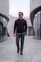 Men's Polo Neck Knitwear Black Sweater Patterned Steel Knit Classic Fit - 5002F - 5