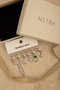 Silver Color Steel Green Stone Chain Star Dangle Earrings Set of 6 - 3