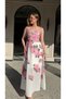 Women's Shoulder Tie Belted Lined Floral Maxi Long Linen Dress - 9