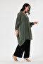 Khaki Italian Bat Sleeve Lined Long Silk Tunic Blouse 40 - 46 Size - 2