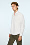 Men's Beige Trendy Striped Dynamic Fit Hard Collar Shirt - 2