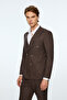 Men's Brown Linen Trend Striped Slim Fit Pointed Collar Double Breasted Suit - 2