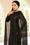 Yoryo Silk Hijab Evening Dress with Stone Collar and Cape Detail Black 1247 - 2