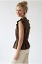4921 Women's Flounce Collar Jacquard Peplum Blouse Brown - 5