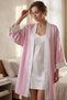 Luxury Pink Plain Striped Kimono Set & Robe Set