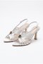 Women's Gray Satin Open Toe Caged Buckle Ankle Strap Thin Heel Evening Dress Heeled Shoes Taran - 4