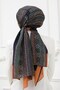 100% Pure Silk Shawl Thin Satin Voile Woven Ethnic Patterned Tan - Emerald Green Colored 90X210 Shawl - 7