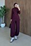 Hünkar Gathered Combed Cotton Suit Burgundy - 4