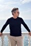 Men's Crew Neck Navy Blue Sweater Knitwear Honeycomb Knit Solid Color Classic Fit - 5243C - 5