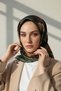 100% Twill Silk Stone Effect Patterned Emerald - Black Colored 90X90 Scarf Sewing Shape: Hand Sewing - 3