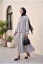 Linen Look Suit with Half Buttoned Sleeves, Elasticated Front, and Tie-Front Skirt - Light Gray - 7