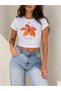 -Women's Hibiscus Flower Printed Crop T-Shirt 100% Cotton - 2