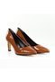 Lita Tan Color Patent Leather Women's Stiletto Heeled Shoes - 6