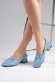 Abriana Blue Color Blunt Toe Knitted Strap Women's Short Heeled Shoes - 6