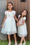 Girl's Dress with Colorful 3D Daisy Flower Applique and Sequin Detail, Ages 4-8, Ecru - 3